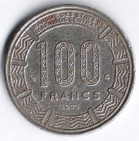 Монета 100 франков. 2003 год, Центрально-Африканские Штаты.