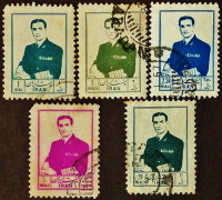 Набор почтовых марок (5 шт.). "Мухаммед Реза Пехлеви". 1955-1956 годы, Иран.