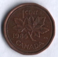 Монета 1 цент. 1986 год, Канада.
