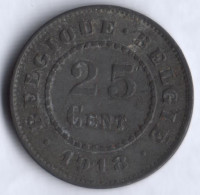 Монета 25 сантимов. 1918 год, Бельгия.