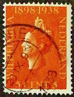 Почтовая марка (5 c.). "40 лет коронации королевы Вильгельмины". 1938 год, Нидерланды.