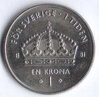 Монета 1 крона. 2007(SI) год, Швеция.