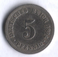 Монета 5 пфеннигов. 1894 год (A), Германская империя.