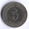 Монета 5 пфеннигов. 1894 год (A), Германская империя.