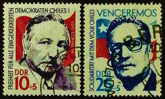 Набор почтовых марок (2 шт.). "Солидарность с чилийским народом". 1973 год, ГДР.