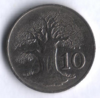 Монета 10 центов. 1988 год, Зимбабве.