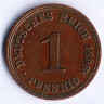Монета 1 пфенниг. 1898 год (E), Германская империя.