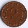 Монета 2 рентенпфеннига. 1924 год (E), Веймарская республика.