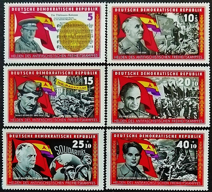 Набор марок (6 шт.). "Гражданская война в Испании". 1966 год, ГДР.