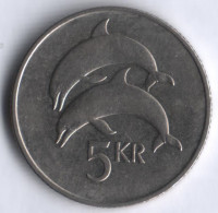 Монета 5 крон. 1992 год, Исландия.