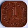 Монета 1 цент. 1945 год, Малайя.