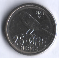 Монета 25 эре. 1969 год, Норвегия.