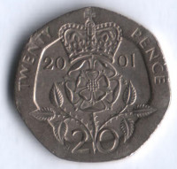 Монета 20 пенсов. 2001 год, Великобритания.