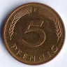 Монета 5 пфеннигов. 1987(F) год, ФРГ.
