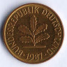 Монета 5 пфеннигов. 1987(F) год, ФРГ.