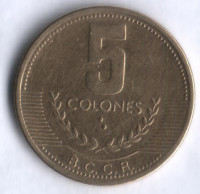 Монета 5 колонов. 1999 год, Коста-Рика.