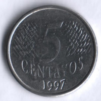 Монета 5 сентаво. 1997 год, Бразилия.