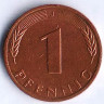 Монета 1 пфенниг. 1981(J) год, ФРГ.