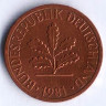 Монета 1 пфенниг. 1981(J) год, ФРГ.