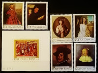 Набор почтовых марок  (6 шт.) с блоком марок. "Картины из Национальной галереи в Бухаресте". 1969 год, Румыния.