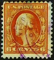 Почтовая марка (6 c.). "Джордж Вашингтон". 1908 год, США.