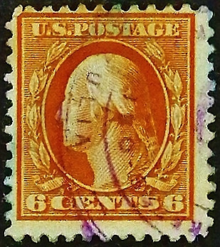 Почтовая марка (6 c.). "Джордж Вашингтон". 1908 год, США.