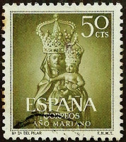 Почтовая марка. «Богоматерь Пилар». 1954 год, Испания.