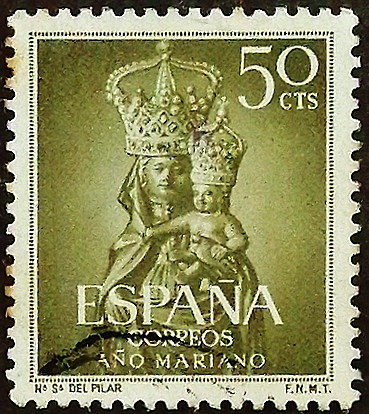 Почтовая марка. «Богоматерь Пилар». 1954 год, Испания.