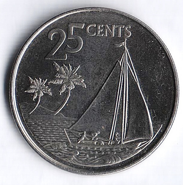 Монета 25 центов. 2007 год, Багамские острова.