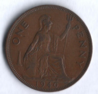Монета 1 пенни. 1940 год, Великобритания.