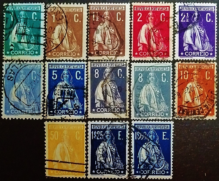 Набор почтовых марок (13 шт.). "Церера". 1912-1930 годы, Португалия.
