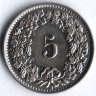 Монета 5 раппенов. 1934 год, Швейцария.