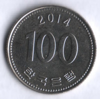 Монета 100 вон. 2014 год, Южная Корея.