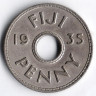 Монета 1 пенни. 1935 год, Фиджи.