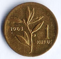 Монета 1 куруш. 1963 год, Турция.