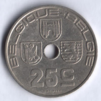 Монета 25 сантимов. 1938 год, Бельгия (Belgique-Belgie).