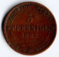 Монета 5 пфеннигов. 1862 год, Саксония.