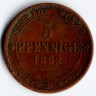 Монета 5 пфеннигов. 1862 год, Саксония.