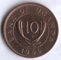 Монета 10 центов. 1966 год, Уганда.