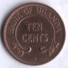 Монета 10 центов. 1966 год, Уганда.