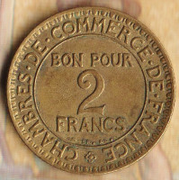 Монета 2 франка. 1922 год, Франция.