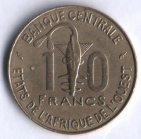Монета 10 франков. 1976 год, Западно-Африканские Штаты.