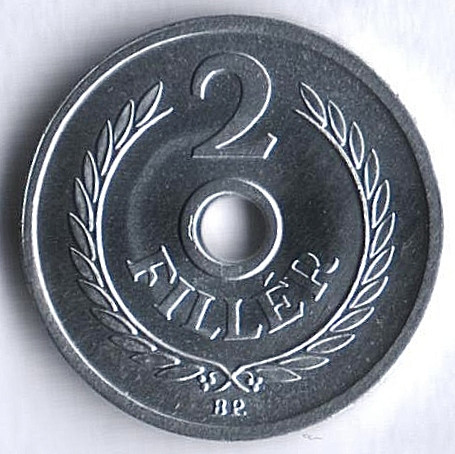 Монета 2 филлера. 1992 год, Венгрия.