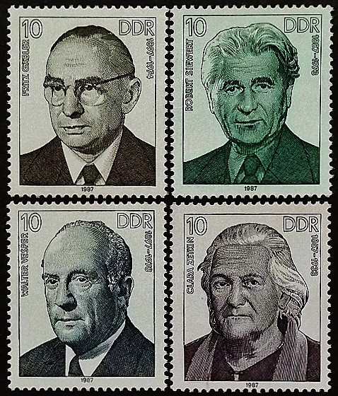 Набор марок (4 шт.). "Личности немецкого рабочего движения". 1987 год, ГДР.