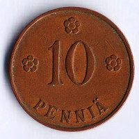 Монета 10 пенни. 1930 год, Финляндия.