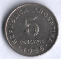 Монета 5 сентаво. 1956 год, Аргентина.