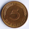 Монета 5 пфеннигов. 1987(G) год, ФРГ.