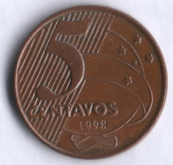 Монета 5 сентаво. 1998 год, Бразилия. Тирадентис.