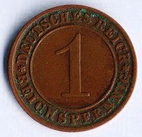 Монета 1 рейхспфенниг. 1924 год (G), Веймарская республика.
