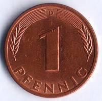 Монета 1 пфенниг. 1982(D) год, ФРГ.